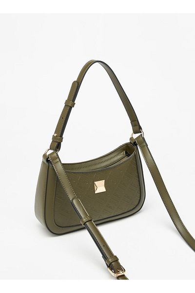 ELLE Monogram Detail Shoulder Bag with Adjustable Strap and Zip Closure