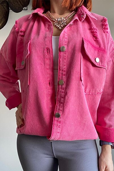 Ded COLLECTION Γυναικείο τζιν τζιν παλιό μοντέλο ροζ πουκάμισο