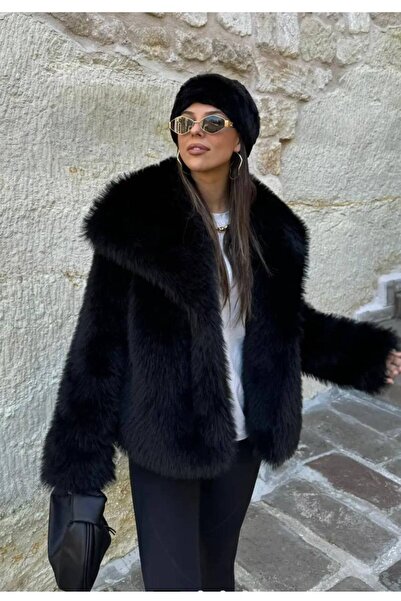 Paraf style Palton supradimensionat de blană cu guler lat pliat