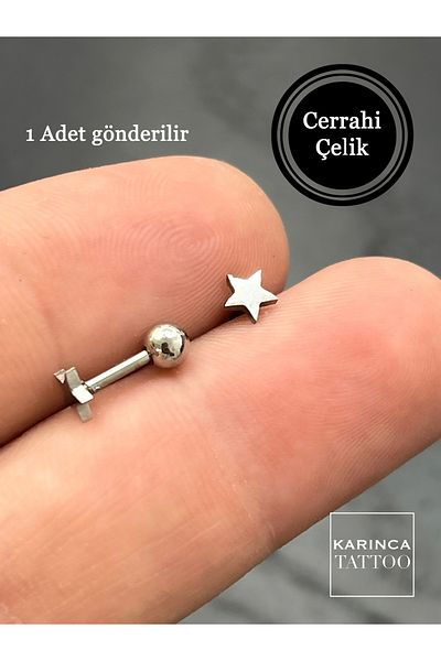 Karınca Piercing 6mm Star Piercing - Star, Conch, Tragus, Flat Helix Cartilage Earlobe Surgical Steel Earrings Accessory
