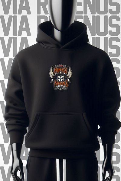 Vordevia Biker Bricks 3 Thread Wide Fit - Front and Back Printed Black Hooded Sweatshirt