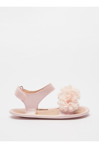 Barefeet Floral Applique Flat Sandals with Hook and Loop Closure