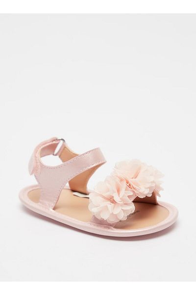 Barefeet Floral Applique Flat Sandals with Hook and Loop Closure