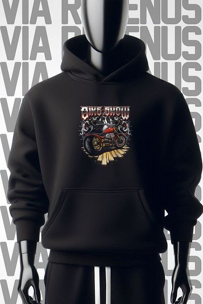 Vordevia Bike Show Black Hooded Sweatshirt - 3 Thread, Wide Fit, Front and Back Printed