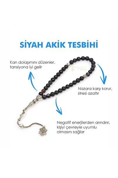 Golden Palace مسبحة رجالية من حجر العقيق الأسود الطبيعي |   هدية من الحجر الط...