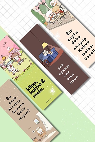pnkycrco Soft Kawaii 4'lü Kitap Ayracı | Pvc Kaplama Su Geçirmez