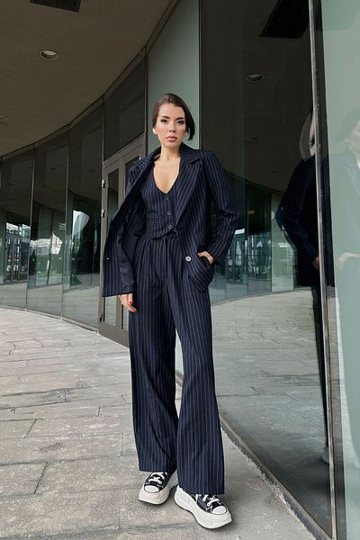 Seda Yalçın Atelier Premium Navy Blue Women's Jacket Vest Trousers Set