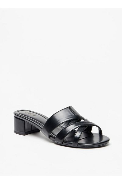 Celeste Women's Solid Cross Strap Slip-On Sandals with Block Heels