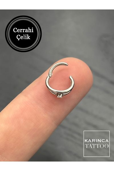 Karınca Piercing Stone Detailed Ring Tragus Piercing - Steel Ear, Forward Helix and Snug Rook