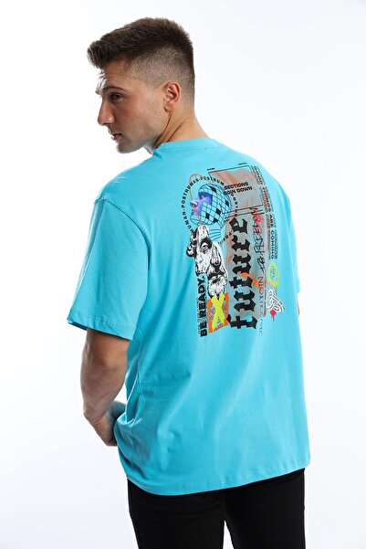 QUHOX Tricou de bază cu imprimeu Future pentru bărbați, în formă oversize, Tu...