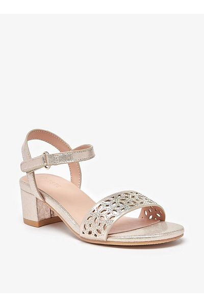 Celeste Girls' Cutwork Detail Block Heels Sandals