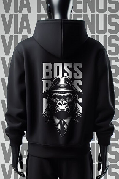 Vordevia Φούτερ Boss Gorilla 3 Thread Μαύρη κουκούλα φαρδιά εφαρμογή - Μπροστ...