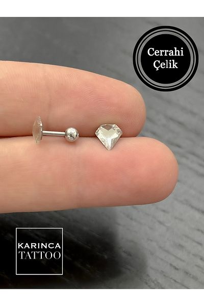 Karınca Piercing Diamond Motif Stone Detailed Helix Cartilage - Ear Tragus Conch Flat Piercing
