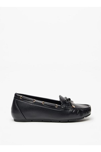 Le Confort Textured Slip-On Loafers with Bow Accent