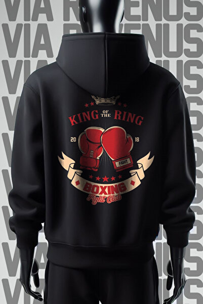 Vordevia Boxing King Of The Rings - Hanorac negru cu glugă, cu 3 fire, cu imp...