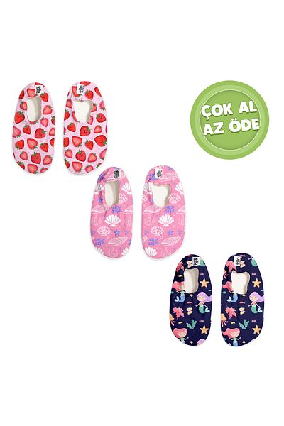 Ella Bonna 3 Pack Sea and Pool Shoes for Unisex Baby and Kids - Strawberry, Jellyfish, Ocean Animals
