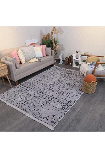 Gümüşser Home Iskandinav Saçaklı Kaymaz Dokuma Kilim Salon Halısı Mutfak Halı...