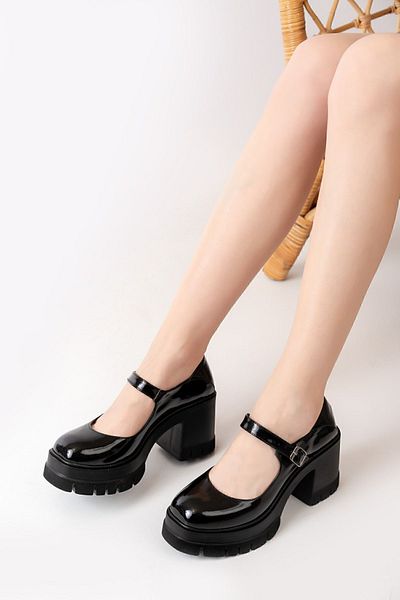 asmi shoes Pantofi cu platformă cu toc de 8 cm din piele neagră lacuită