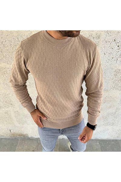 LUPERCUS Μπεζ Πλεκτό Ανδρικό Πουλόβερ - Crew Neck, Μακρύ μανίκι