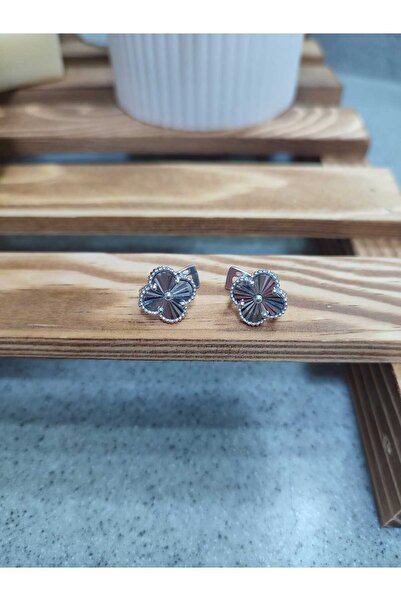 SS Selin Silver Yonca Küpe Kalemli Model Klipsli 925 Ayar Gümüş Küpe