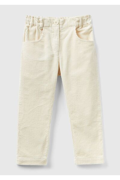 United Colors of Benetton Pantaloni din catifea bej - fete, talie elastica