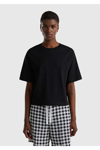 United Colors of Benetton Μαύρο γυναικείο μπλουζάκι Koton Boxed Fit