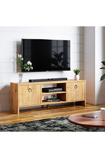interGO Tv Sehpası Kapaklı Raflı Tv Ünitesi Televizyon Sehpası - Atlantik Çam