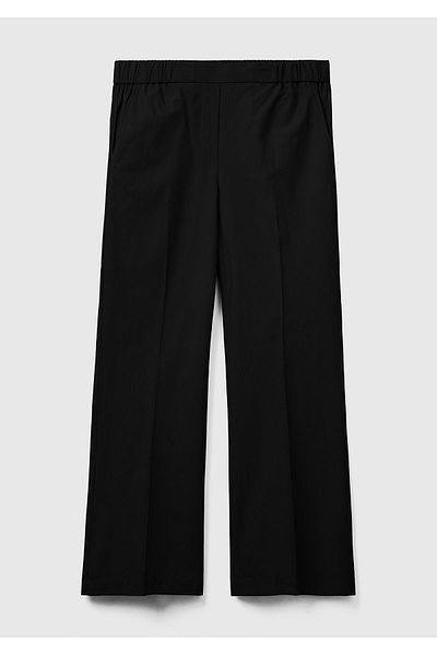 United Colors of Benetton Women's Black 100% Cotton Drawstring Wide Leg Trousers