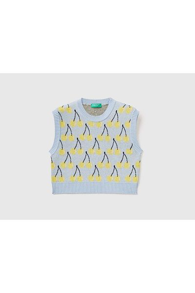 United Colors of Benetton Pulover crop cu model de fructe cu imprimeu pentru fete