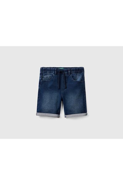 United Colors of Benetton Pantaloni scurți din denim pentru băieți - potrivire confortabilă, logo mixt, model girafe