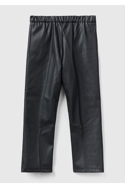 United Colors of Benetton Girl - Black Faux Leather, Elastic Waist Trousers