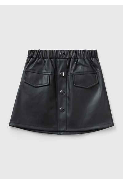United Colors of Benetton Fusta neagra din piele artificiala pentru fete - nasture in fata