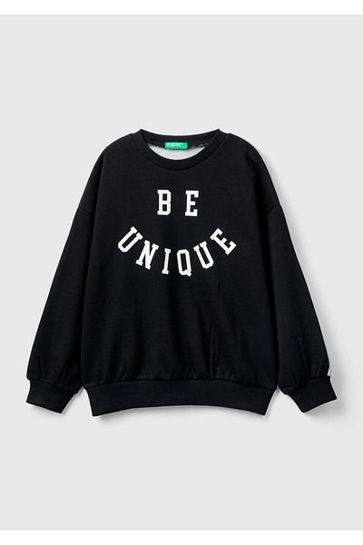 United Colors of Benetton Hanorac pentru fete cu slogan negru imprimat color block