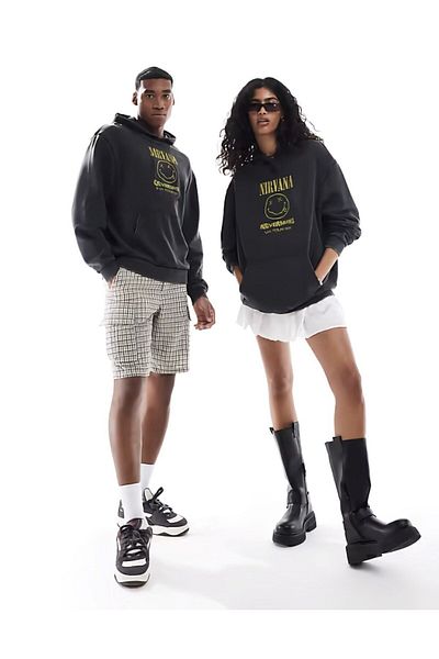 The Champ Clothing Φούτερ με κουκούλα Fleece Nirvana Nevermind Text Printed Smoked Oversize Hoodie φούτερ