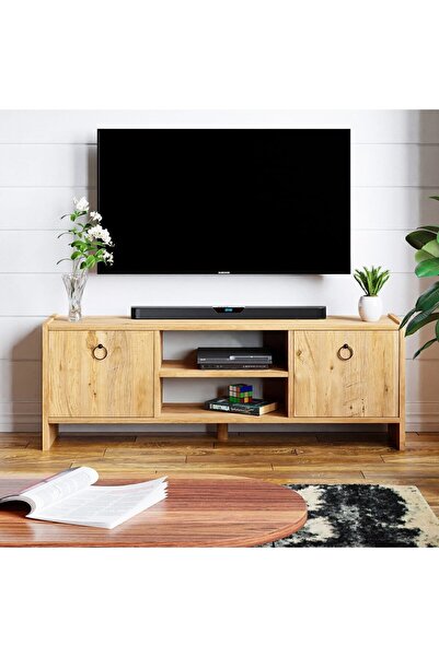 interGO Tv Sehpası Kapaklı Raflı Tv Ünitesi Televizyon Sehpası - Atlantik Çam