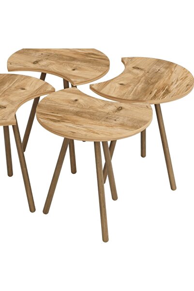 interGO Orta Sehpa Dörtlü Zigon Ahşap Ayaklı - Atlantik Çam