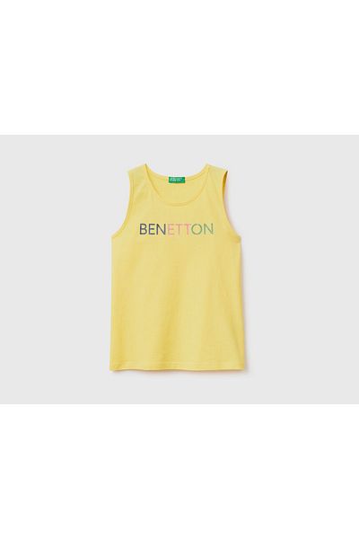 United Colors of Benetton Kız Çocuk Sarı Simli Benetton Yazılı Atlet