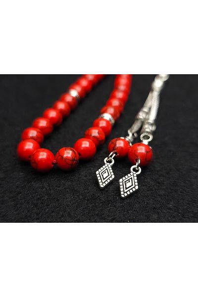 Yüksel Boncuk Natural Stone Rosary - Red Turquoise Stone