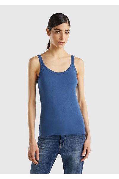 United Colors of Benetton Women's Navy Blue 100% Cotton Basic Tank Top