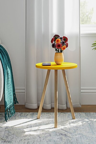 interGO Yuvarlak Yan Sehpa Ahşap Ayaklı Tekli Zigon Sehpa