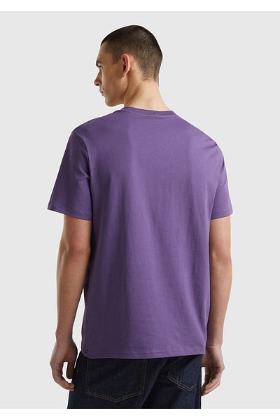 United Colors of Benetton Tricou violet cu logo Benetton pentru bărbați - 100% bumbac, decolteu