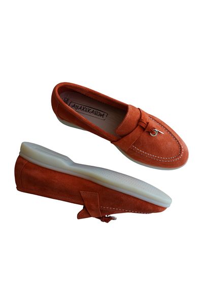 aayak&kabımofficial Genuine Leather Orange Suede Casual Women's Shoes