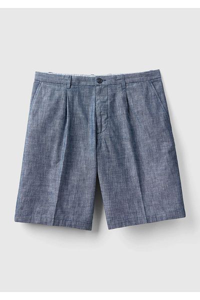 United Colors of Benetton Ανδρικό σορτς βερμούδα Indigo - 100% βαμβάκι, πλισέ ζώνη, διάτρητη