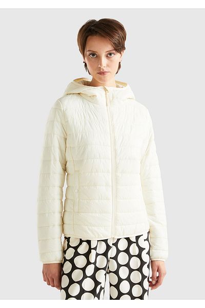 United Colors of Benetton Women's Cream Recycled Polyester Padded Pufa Coat