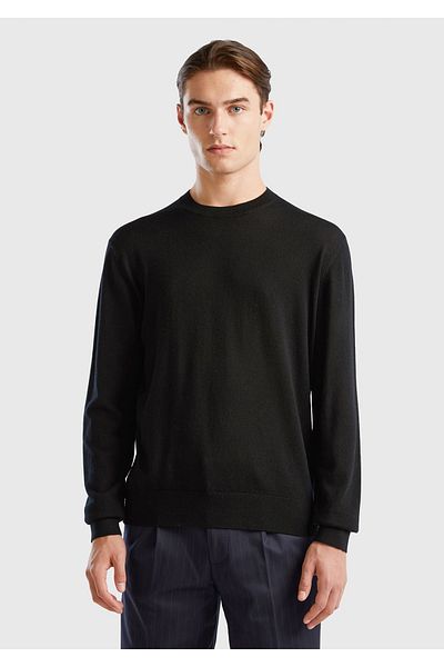 United Colors of Benetton Pulover negru Extra Fine Merino pentru bărbați