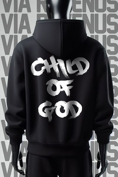 Vordevia Черен суитшърт с качулка Child Of God, 3 прежди - с щампа отпред и отзад
