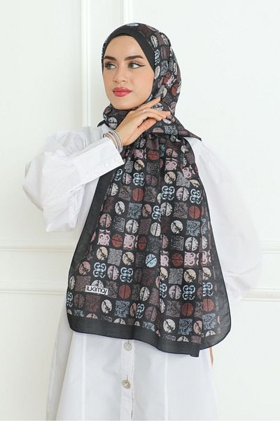 Bestenur Black Beren Patterned Soft Shawl 1158