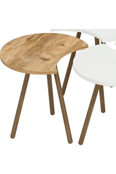 interGO Orta Sehpa Dörtlü Zigon Ahşap Ayaklı - Atlantik Çam Beyaz - Df41d01