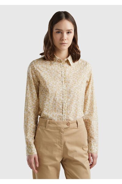 United Colors of Benetton Cămașă de damă cu model 100% bumbac de culoare bej