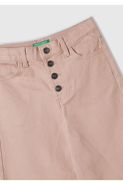United Colors of Benetton Girl's - Powder Color Wide Leg Trousers with Belt and Button Closure